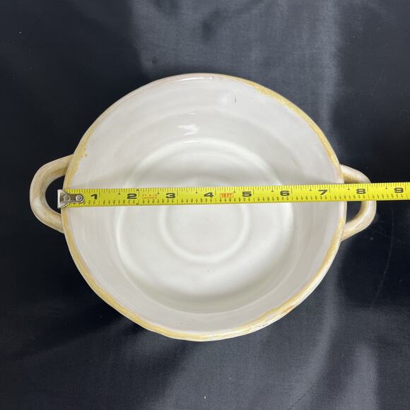 Terra Cotta Studio Stamped Pattern Pottery Baking Dish Unmarked Yellow Ivory - Picture 10 of 11